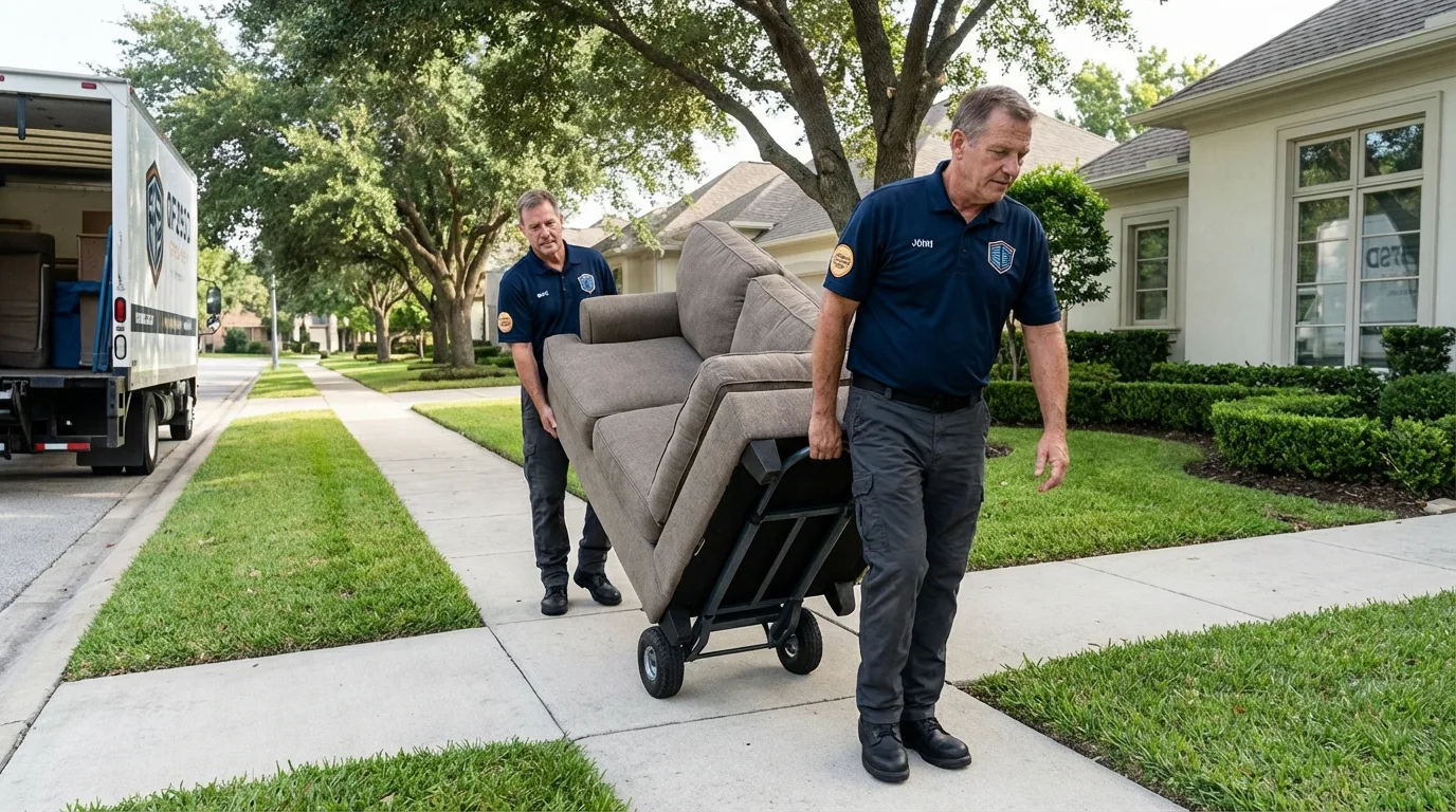 Local residential moving crew loading furniture in East Canton, OH