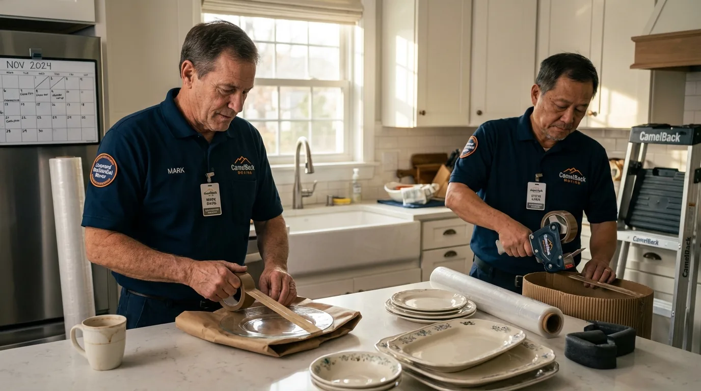 Professional crew packing kitchen dishware in East Canton, OH